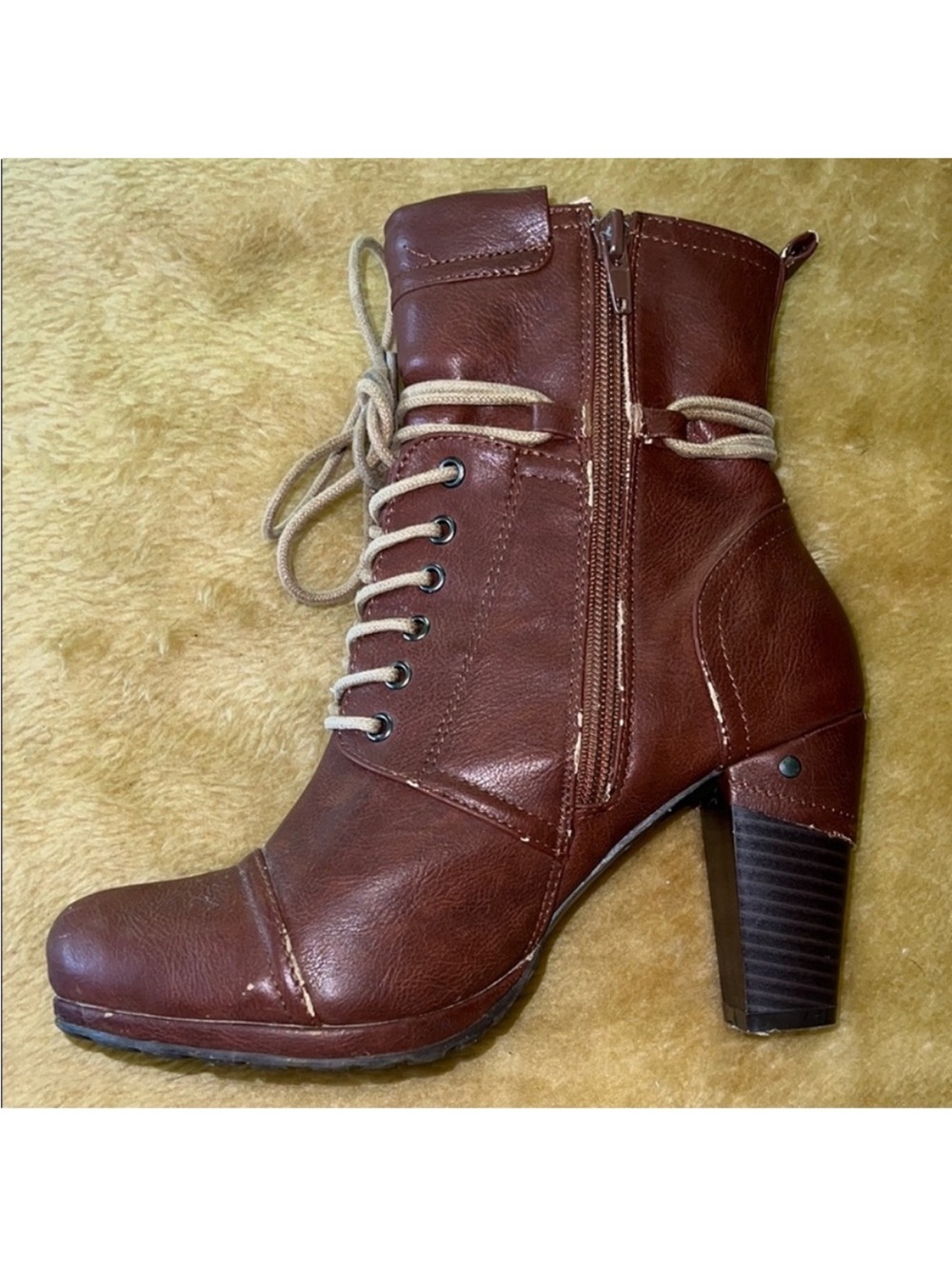 Codia • Women’s 7 • Brown • Lace-Up Heeled Boots • Side Zipper • Round Toe - Picture 4 of 7